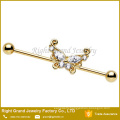 Gold Titanium Plated Surgical Steel Pink Clear Butterfly Cubic Zirconia Ear Barbell